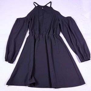 Elegant Black Cold Shoulder Halter Dress